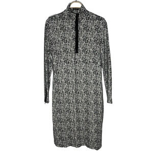 J. McLaughlin Sketch Geo Print Bedford Long Sleeve Dress Size Large 1/4‎ Zip